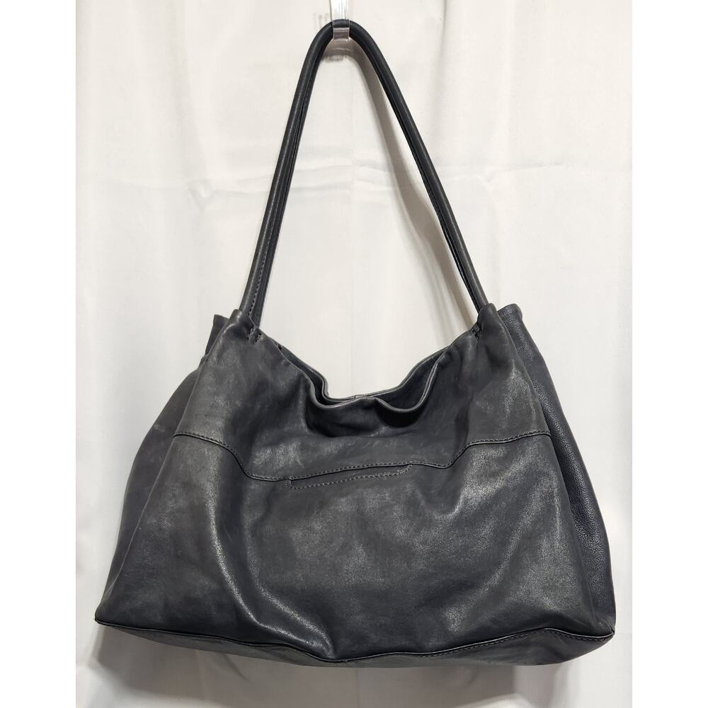 HOBO Charcoal Gray Leather Slouchy Shoulder Bag Tote Oversized Clean Interior